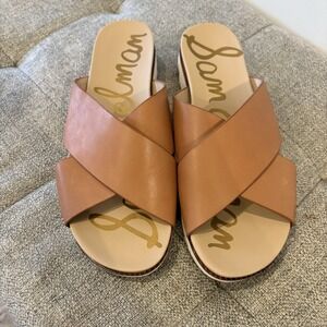 Sam Edelman Women's Audrea Slip On Sandal Natural Cross Strap Leather Size US 10